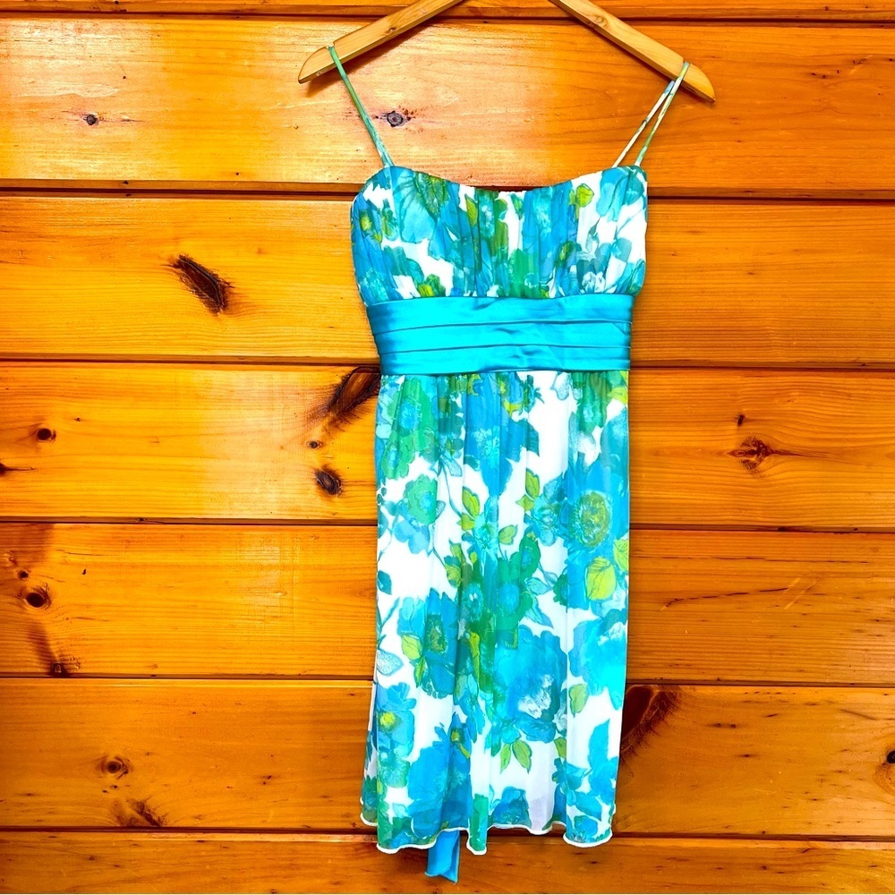 Blue/Green City Triangles straps Lined Tie Back Dress size Large